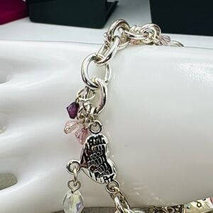 AJMC Silver tone musical harmony theme Charm Bracelet with Purple & Pink Accents
